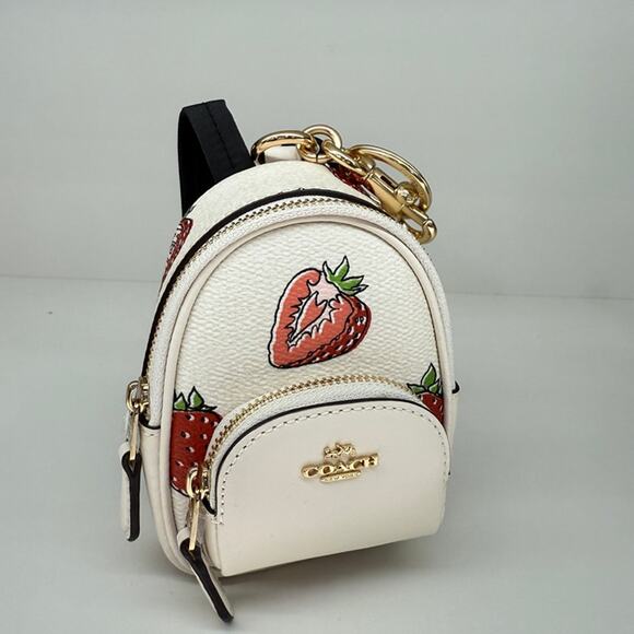 Coach Mini Court Backpack Bag Charm With Strawberry Print CAO93 - Picture 1 of 5